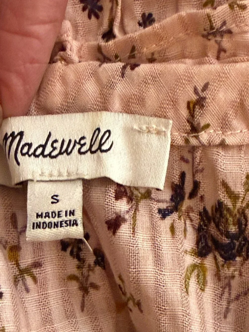 Madewell Pink Floral Smocked Long-Sleeve Blouse